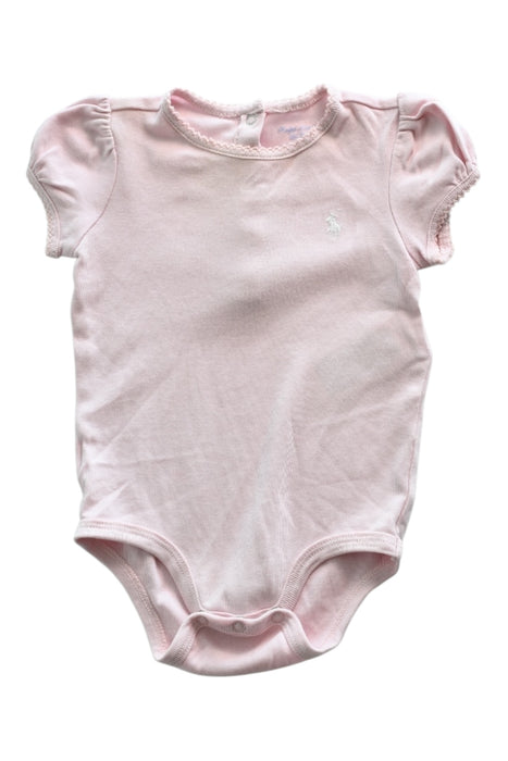 A Pink Short Sleeve Bodysuits from Ralph Lauren in size 3-6M for girl. (Front View)