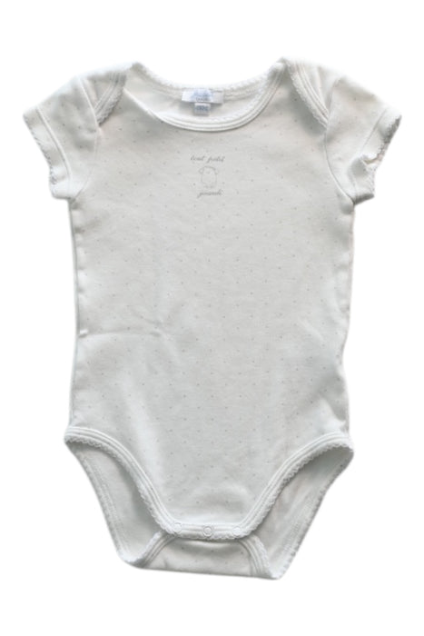 A White Short Sleeve Bodysuits from Jacadi in size 3-6M for girl. (Front View)