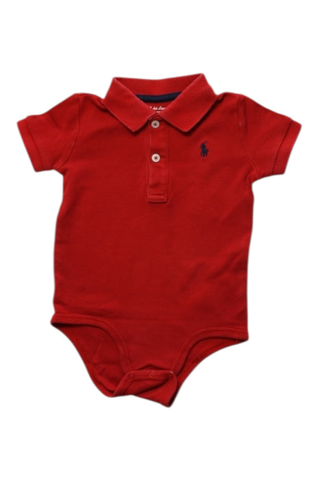 A Red Short Sleeve Bodysuits from Ralph Lauren in size 6-12M for boy. (Front View)