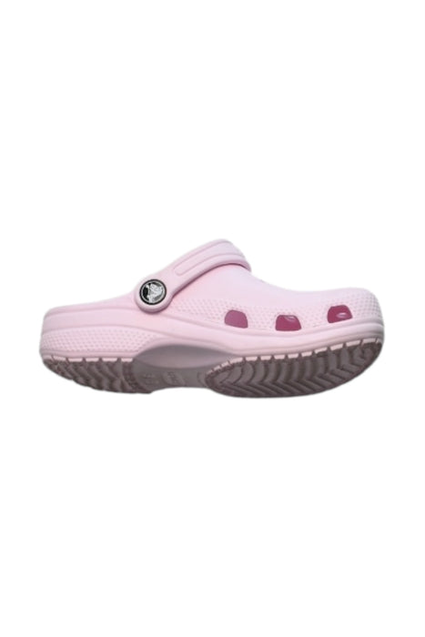 A Pink Slip Ons from Crocs in size 6T for girl. (Back View)