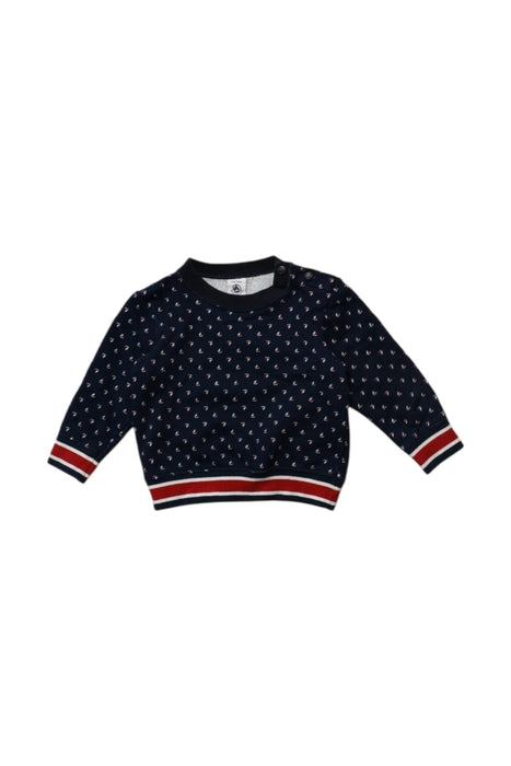 A Navy Crewneck Sweatshirts from Petit Bateau in size 6-12M for boy. (Front View)