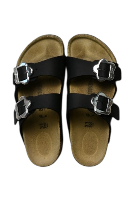 A Black Sandals from Birkenstock in size 6T for girl. (Front View)