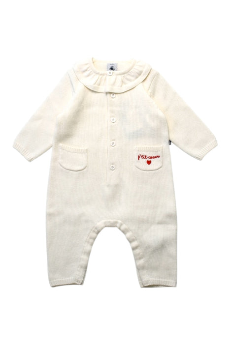 A Ivory Long Sleeve Rompers from Petit Bateau in size 3-6M for girl. (Front View)