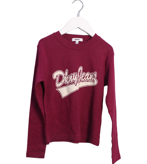 A Pink Long Sleeve Tops from DKNY in size 8Y for girl. (Front View)